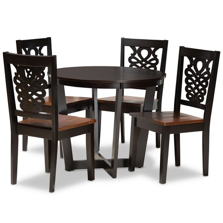Baxton Studio Salida Modern Two-Tone Dark Brown and Walnut Brown Finished Wood 5-PC Dining Set 178-11384-10898-Zoro